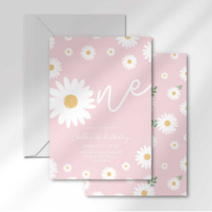 Invitation Groovy One Rétro Daisy Bohème Premier Anniversaire