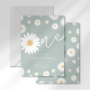 Invitation Groovy One Rétro Daisy Bohème Premier Anniversaire