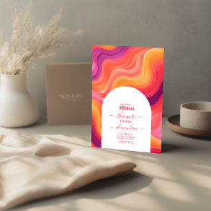 Invitation Groovy Rétro Rose et Orange Arche de Mariage