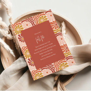 Invitation Groovy Rétro Rose Rouille Floral Boho Fête d'Autom