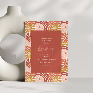 Invitation Groovy Rétro Rose Rouille Floral Mignon QUINCEAÑER