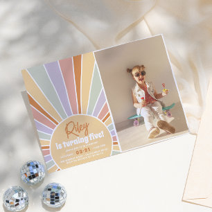 Invitation Groovy Sunshine Boho Marguerite Arc-en-ciel Photo