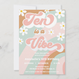 Invitation Groovy Ten est une fille rétro pastel dans le vent