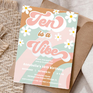Invitation Groovy Ten est une fille rétro pastel dans le vent