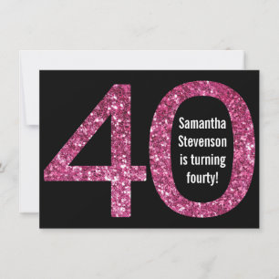 Invitation Gros 4-0 Anniversaire rose Parties scintillant-Loo