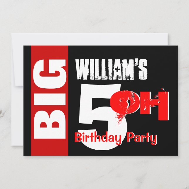 Invitation Gros 50 Anniversaire Noir blanc rouge moderne W173 (Devant)