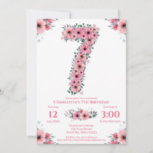 Invitation Gros 7e anniversaire Fille du feuillage vert Fleur