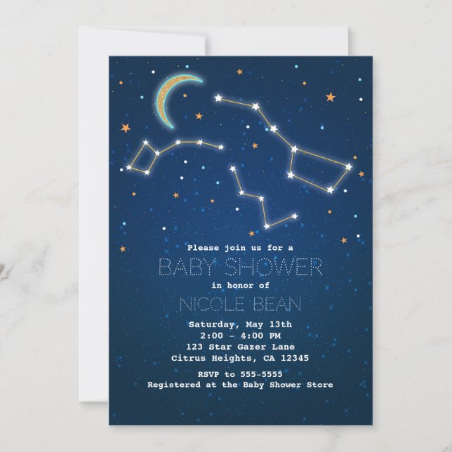 Invitation Gros Baby shower de constellation de l'étoile de p (Devant)