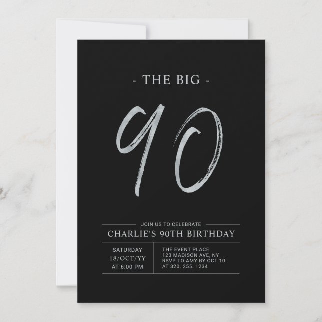Invitation Gros Ninety | Fête de l'Argent et du Noir 90e anni (Devant)
