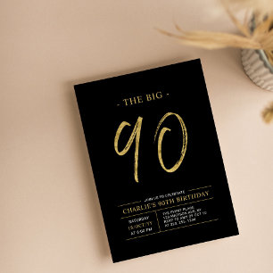 Invitation Gros Ninety   Gold & Black 90th Birthday Party
