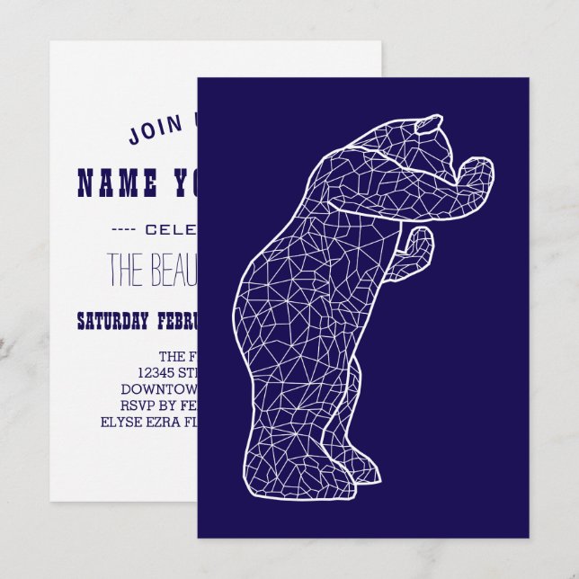 Invitation gros ours bleu (Devant / Derrière)