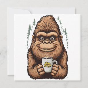 Invitation Gros Pied Mignon Buvant du Café  Sasquatch Drôle 