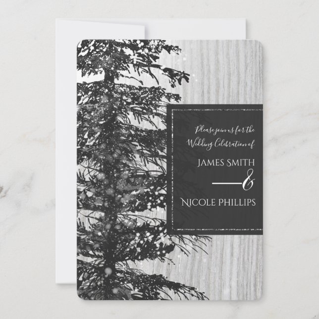 Invitation Gros pins neigeux Forêt rustique Mariage d'hiver (Devant)