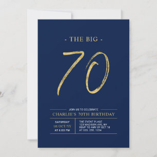 Invitation Gros Soixante-Dix   Gold & Navy Blue 70th Birthday