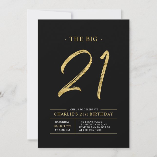 Invitation Gros Vingt et un | Gold & Black 21st Birthday Part (Devant)