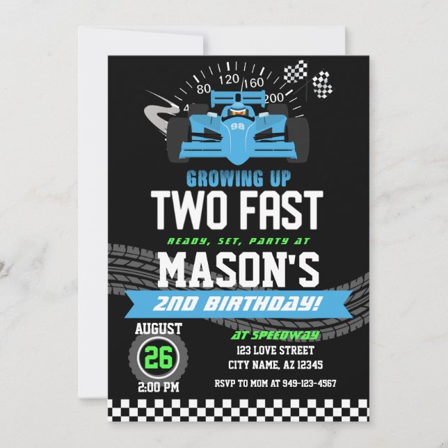 Invitation Grosse deux Fast Blue Race voiture 2e anniversaire (Devant)