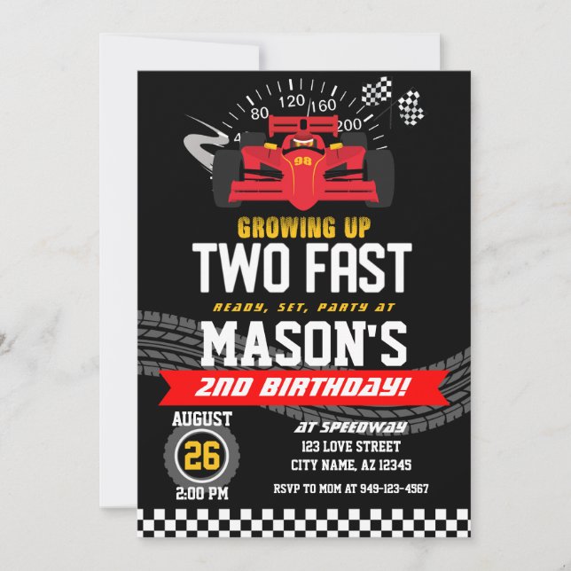 Invitation Grosse deux garçons Fast Race voiture 2e anniversa (Devant)