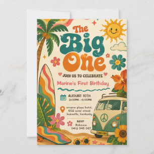 Invitation Grosse Fête Du Premier Anniversaire Rétro Surf
