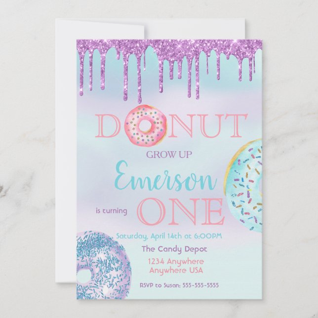 Invitation Grosse, grand. Fête d'anniversaire de Donut (Devant)