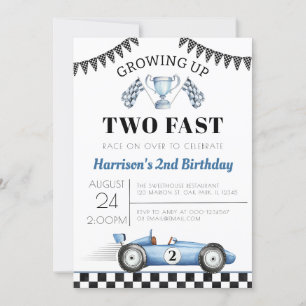 Invitation Grossing Up Two Fast Race Car Boy 2e anniversaire