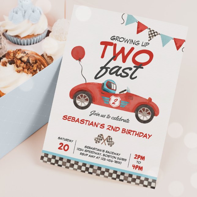 Invitation Grossing Up Two Fast Red Race Car 2e anniversaire (Créateur téléchargé)