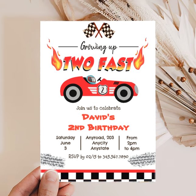 Invitation Grossing Up Two Fast Red Race Car 2e anniversaire (Créateur téléchargé)