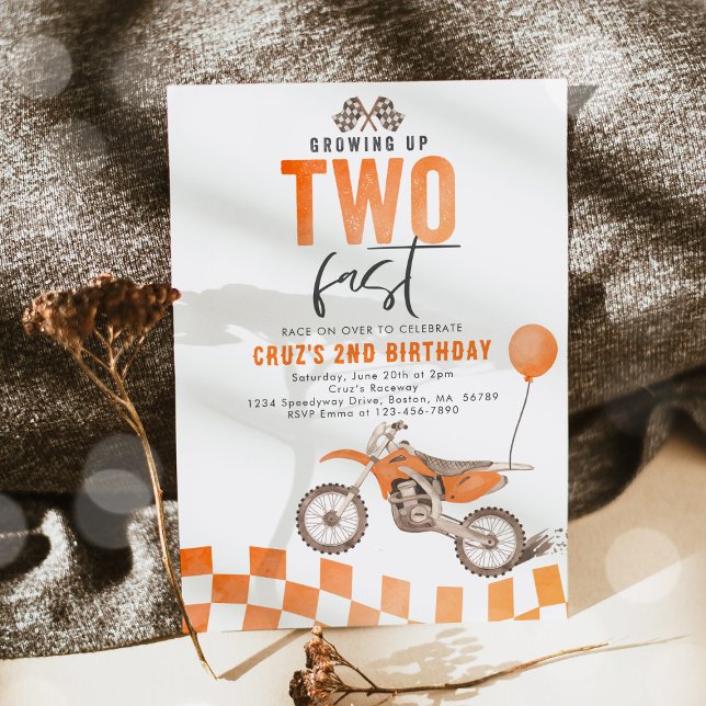 Invitation Grossissant Deux Vélo Rapide Orange Dirt Boy Anniv (Créateur téléchargé)