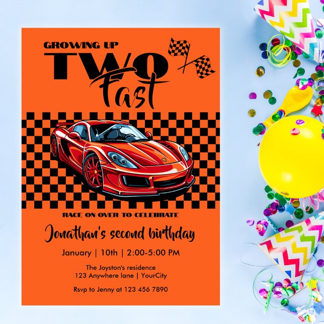 Invitation Grossissant Jusqu'À Rapide 2e anniversaire voiture (Créateur téléchargé)