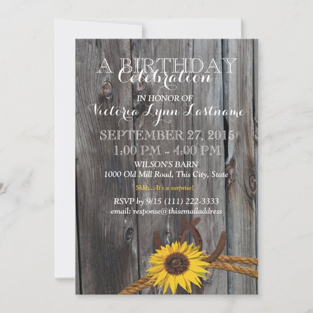 Invitation Grotte rustique Bois et tournesol Anniversaire (Devant)