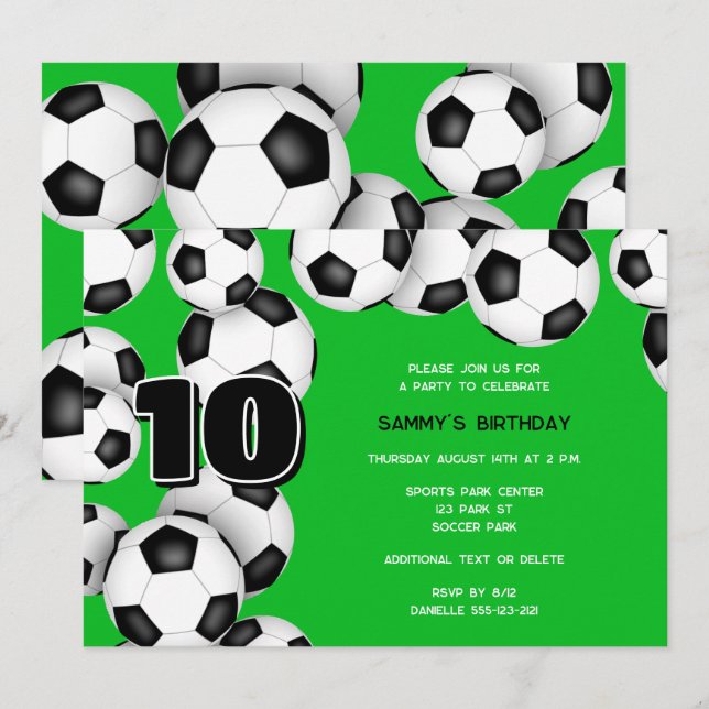 Invitation groupe de balles de football anniversaire de enfan (Devant / Derrière)