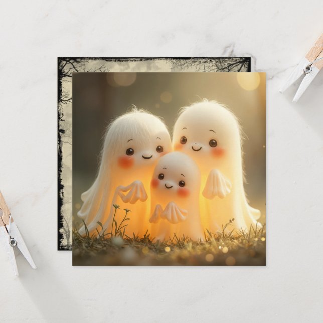 Invitation Groupe de fantômes mignons pour Halloween (Devant/Arrière en situation)