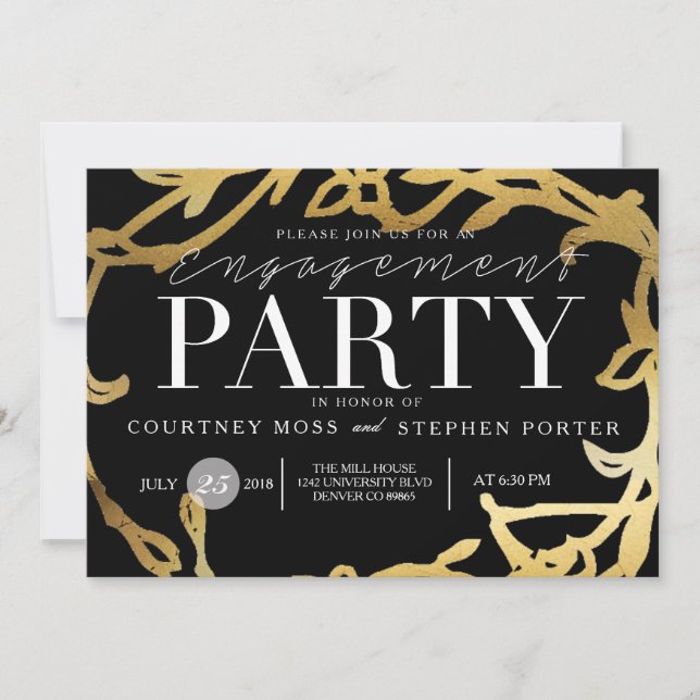Invitation Groupe d'engagement chic | Floral or (Devant)
