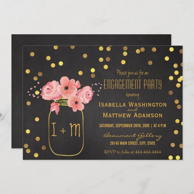 Invitation Groupe d'engagement Mason Jar Confetti Chalkboard (Devant / Derrière)