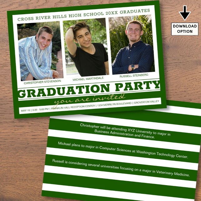 Invitation Groupe Graduation Party 3 Photos Vert (Créateur téléchargé)