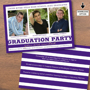 Invitation Groupe Graduation Party 3 Photos Violet