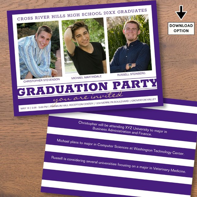 Invitation Groupe Graduation Party 3 Photos Violet (Créateur téléchargé)