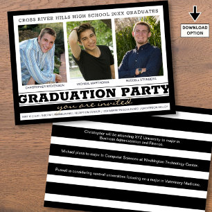 Invitation Groupe Graduation Party Trois Photo Noir Blanc