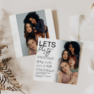 Invitation Groupe photo à double face fête d'anniversaire