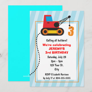 Invitation Grue de construction 3e anniversaire