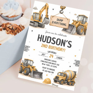 Invitation Grue excavatrice de construction 2e anniversaire
