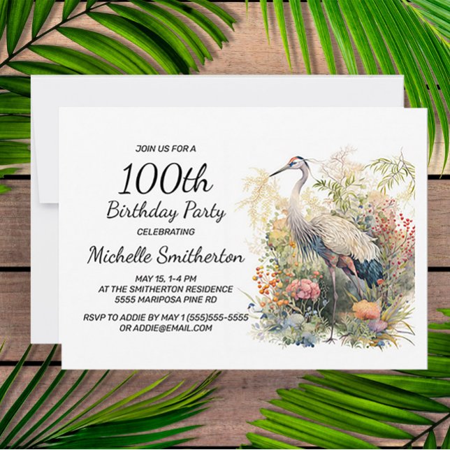 Invitation Grue Feuille Foliage Floral 100e anniversaire (Créateur téléchargé)