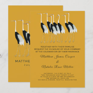 Invitation Grues Japonaises Dorées Vintage Écriture Élégante