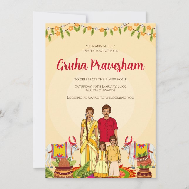 Invitation Gruhapravesham invite la pendaison de crémaillère  (Devant)