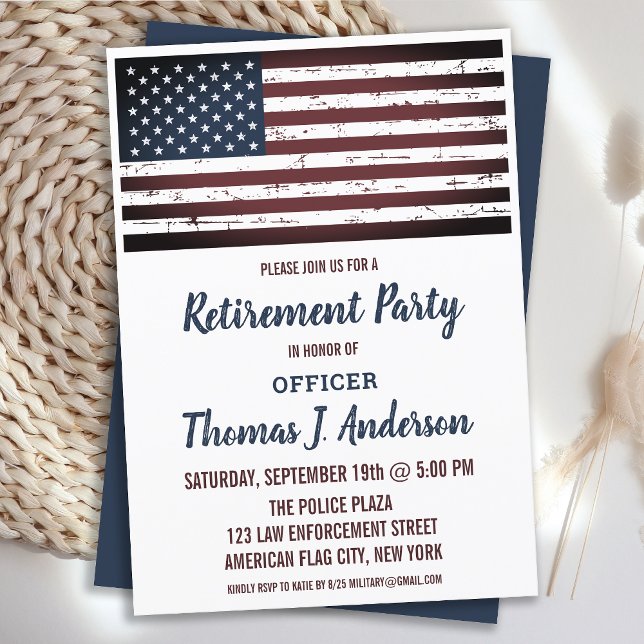 Invitation Grunge American Flag Police Retirement Party (Créateur téléchargé)
