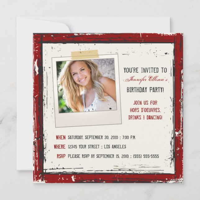 Invitation grunge géniale de fête d'anniversaire (Devant)