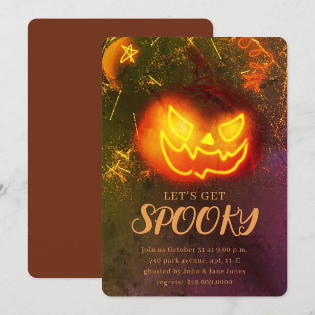 Invitation Grunge Golden Adult Citrouille Éffrayant Halloween (Devant / Derrière)