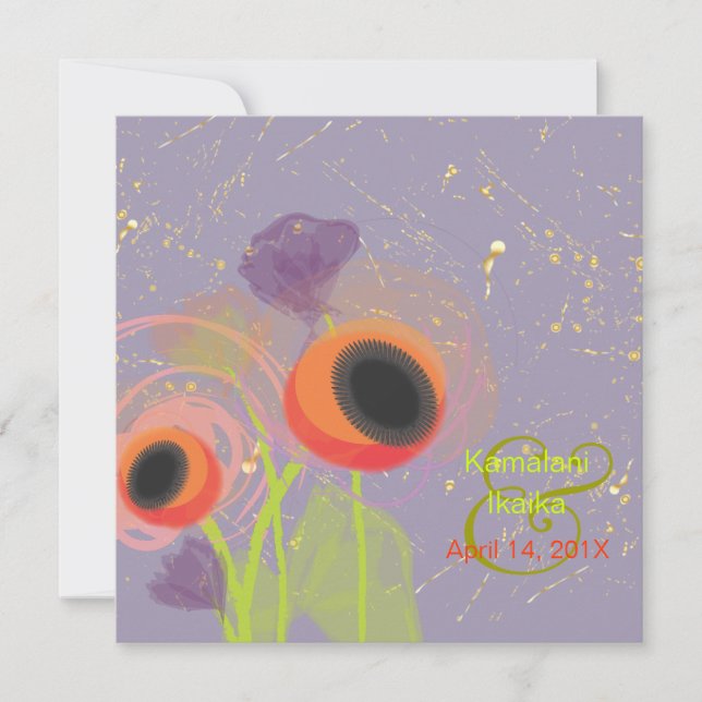 Invitation Grunge Orange poppies, Ajouter votre arrière - pla (Devant)