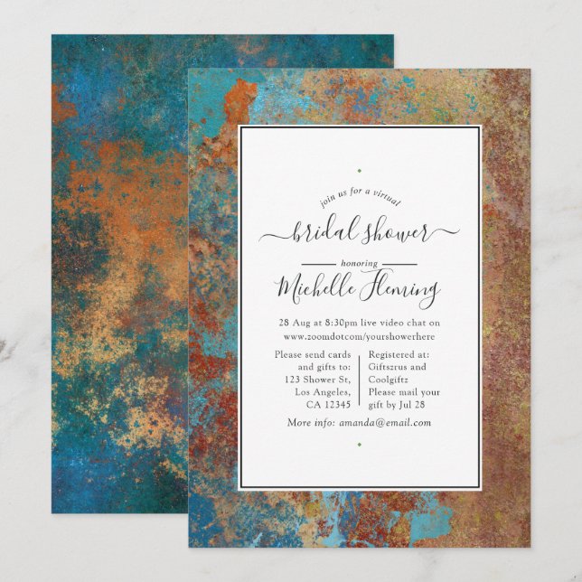 Invitation Grunge Patina en cuivre et Fête des mariées virtue (Devant / Derrière)