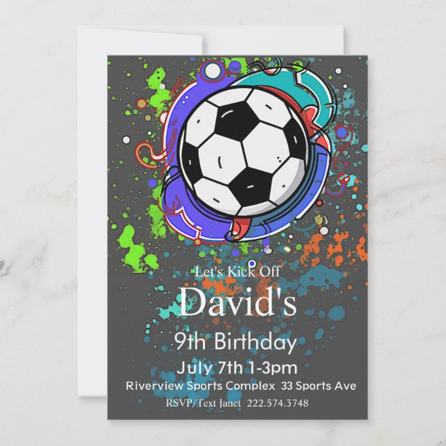 Invitation Grunge Soccer Anniversaire, Football, Football (Devant)
