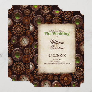 Invitation Grunge Steampunk Gears and Clock Vintage Wedding I